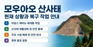 모우아오 산사태 현황 및 복구 작업 안내: 아담스 애비뉴 재개통, 산사태 재활성화 및 안전 통제, 주요 시설 폐쇄 및 안전 안내, 향후 발표 일정